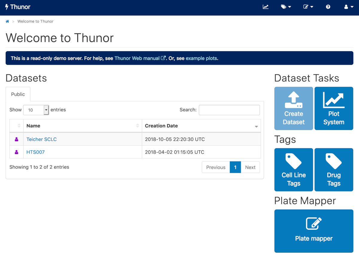 Thunor Web home page screenshot